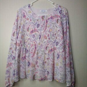 Rose & Olive Blouse Shirt XS Women Long Sleeve Elastic Bust Floral Colorful